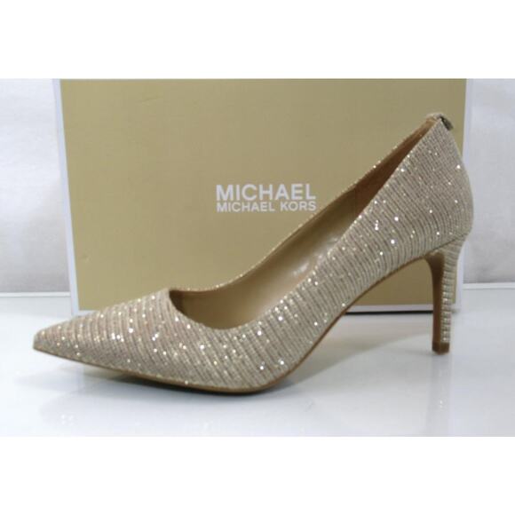 Michael Kors Alina Flex Pointy Toe Pump Heels MK Logo Pale Gold Size 7 - Picture 2 of 9